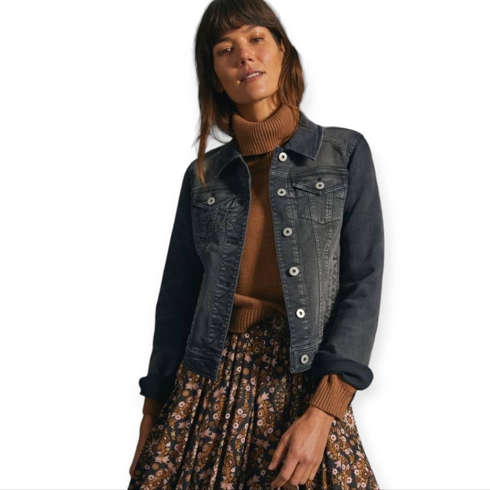 Anthropologie Pilcro Cropped Denim Jacket Moto Trucker black size XS